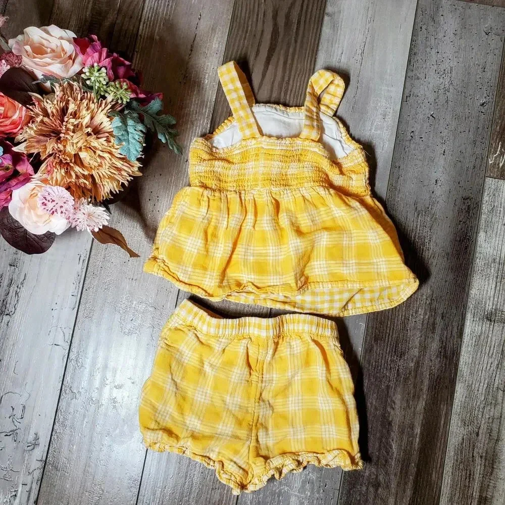 Cat & Jack Matching Yellow & White Plaid Summer Outfit Size 2T NWOT